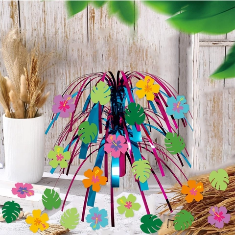 Décoration Centrale De Table Fête Hawaïenne Luau Été Tropical Anniversaire Jet De Feuille Métallique Hibiscus Monstera