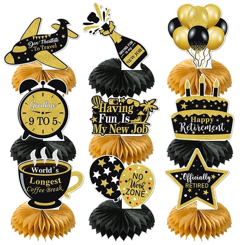 Décorations De Table En Nid D'abeille Pour Fête De Retraite Noir Or Papier Pour Célébration De Départ Bureau Maison