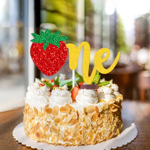 Glitter Cake Topper Lettering Fruit Strawberry Lemon Theme Birthday Celebration Party Decoration For Baby