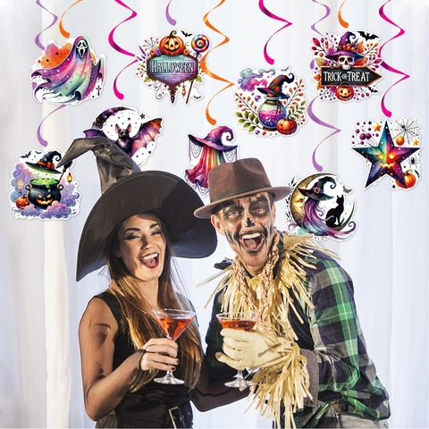 Decorazione Per Feste Di Halloween Striscioni In Cartoncino E Spirali In PVC Ornamenti Appesi Ghirlanda Acquerello Casa