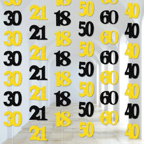 Meilenstein Nummer Hängende Girlande Doppelseitiges Glitzerpapier Banner Geburtstag Jubiläum Party Hintergrund Dekoration Schwarz Gold