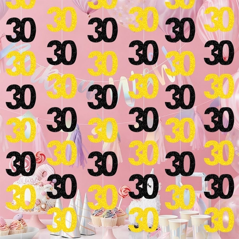Meilenstein Nummer Hängende Girlande Doppelseitiges Glitzerpapier Banner Geburtstag Jubiläum Party Hintergrund Dekoration Schwarz Gold