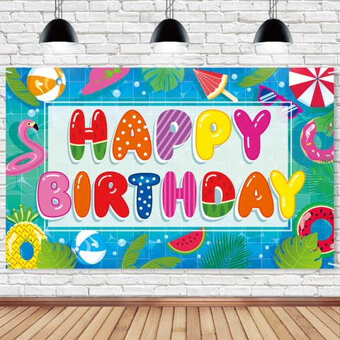 Sommer Pool Party Happy Birthday Hintergrund Polyester Banner Flamingo Ananas Dekoration Für Strand Geburtstag