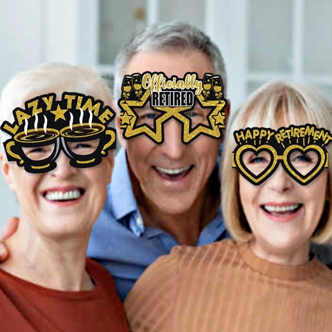 Occhiali Di Carta Decorativi Per Festa Di Pensionamento Nero Oro Glitter Divertenti Oggetti Di Scena Foto Novità Per Adulti Celebrazione Di Addio