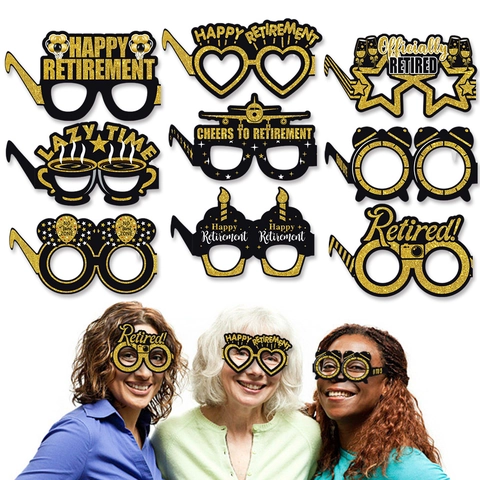 Occhiali Di Carta Decorativi Per Festa Di Pensionamento Nero Oro Glitter Divertenti Oggetti Di Scena Foto Novità Per Adulti Celebrazione Di Addio