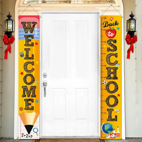 Bannière De Porche Rentrée Scolaire Polyester Décoration De Porte De Classe Bienvenue Panneau Suspendu Jaune