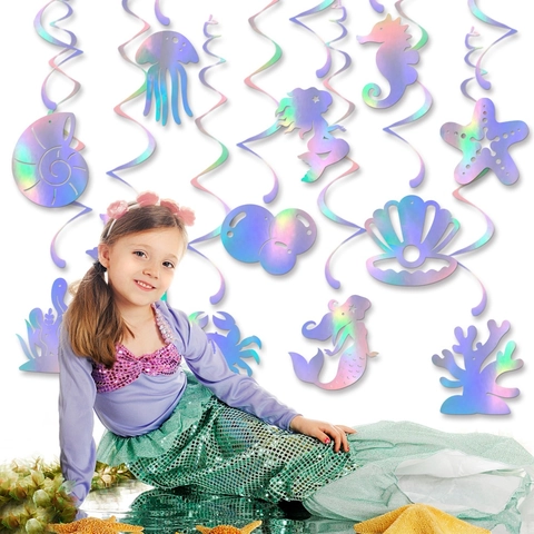 Decorazioni Appese A Spirale Tema Sirena Laser Iridescente Creatura Marina Ornamenti Da Soffitto Compleanno Bambini