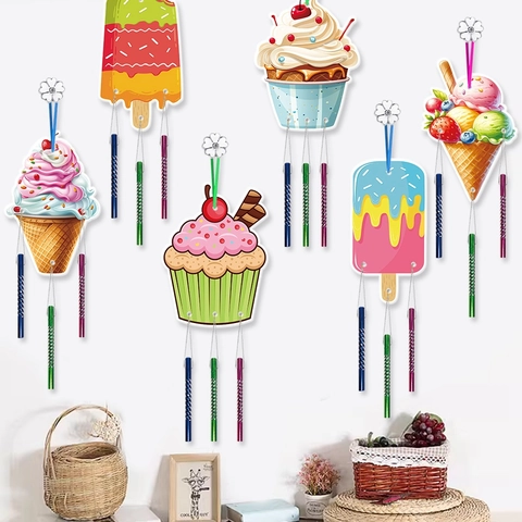 Summer Ice Cream Wind Chime DIY Hanging Ornament Hawaii Beach Party Decoration Foam Cardboard Metal Tubes