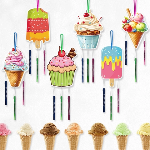 Summer Ice Cream Wind Chime DIY Hanging Ornament Hawaii Beach Party Decoration Foam Cardboard Metal Tubes