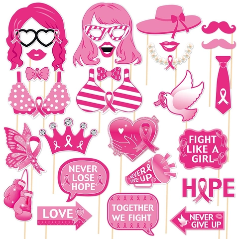Brustkrebs Bewusstsein Fotorequisiten Pink Ribbon Charity Party Dekoration Motivierende Zitate Papier Handheld Selfie Zubehör