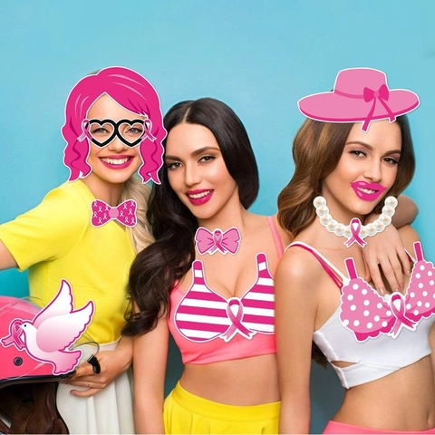Brustkrebs Bewusstsein Fotorequisiten Pink Ribbon Charity Party Dekoration Motivierende Zitate Papier Handheld Selfie Zubehör