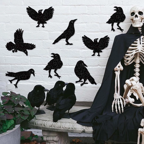 Adesivi Murali Corvo Halloween Carta Luccicante Nera Uccelli Decorazioni Per Feste Casa Finestra Sagome DIY