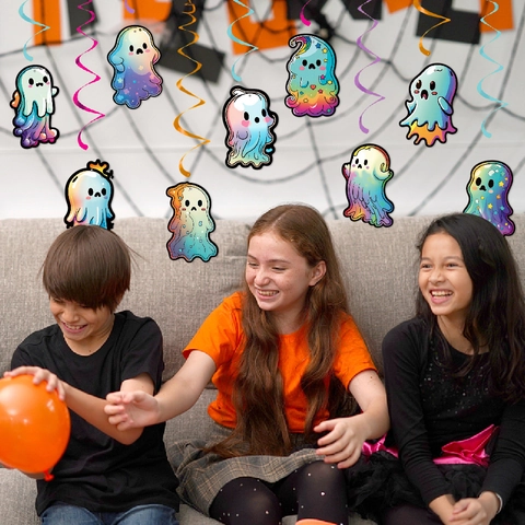 Banner Sospesi Fantasmi Halloween E Spirali Cartone PVC Sfumato Arcobaleno Decorazioni Per Feste Carine
