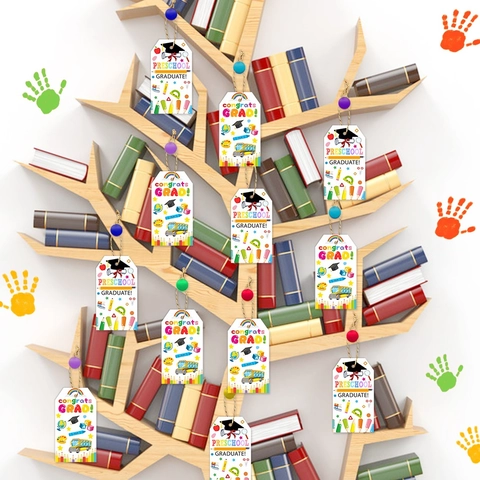 Graduation Gift Tags Paper Hanging Decorations Preschool Graduation Party Cartoon School Bus Cap Design For Kindergarten