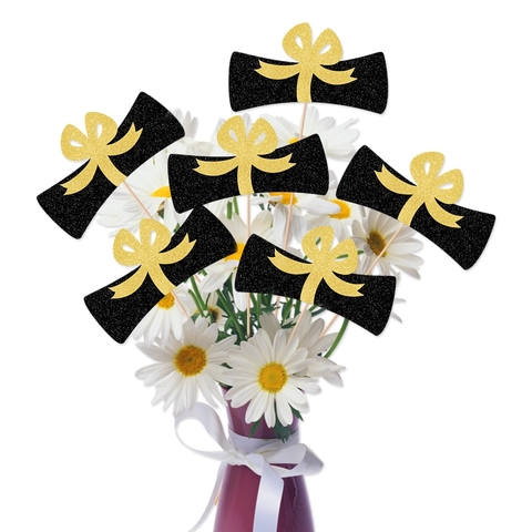 Graduation Party Vase Inserts Centerpiece Decorations Glitter Paper Diploma Cap Shape Table Props Ceremony DIY Decor