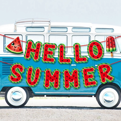 Wassermelone Sommer Party Dekoration Set Hello Summer Papier Banner Und PVC Hängende Wirbel Hawaii Strand Thema