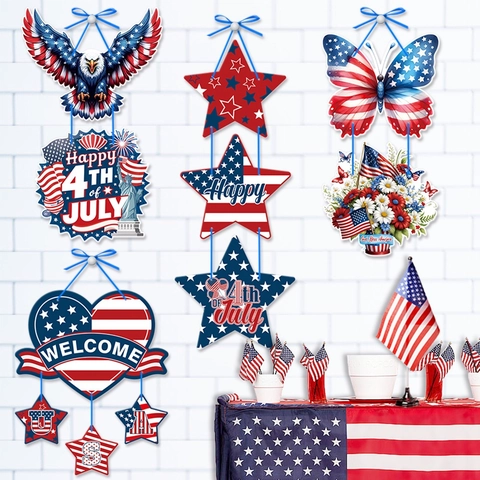 Decorazione Sospesa Porta Giorno Indipendenza Cartone Patriottico Rosso Bianco Blu Aquila Welcome USA Festa Decoro