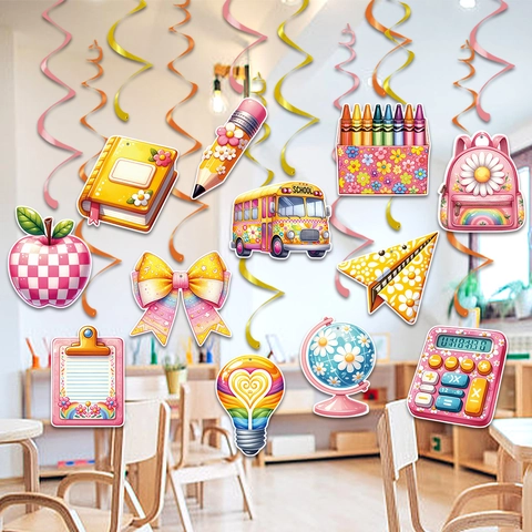 Schulanfang Hängende Spiralen Dekorationen Papier Karton PVC Wirbel Für Klassenzimmer Party Hippie Cartoon Stil