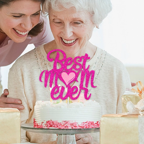 Best Mom Ever Kuchendeko Pinker Glitzer Herz Design Für Muttertag Geburtstag Party Dekoration Zubehör