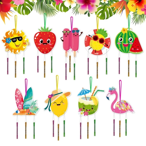 Summer Hawaiian DIY Wind Chime Hanging Ornaments Foam Board And Metal Tube For Beach Birthday Party Decor Cartoon Theme
