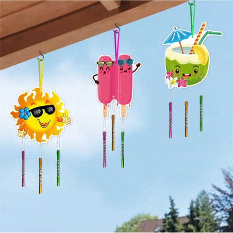 Summer Hawaiian DIY Wind Chime Hanging Ornaments Foam Board And Metal Tube For Beach Birthday Party Decor Cartoon Theme