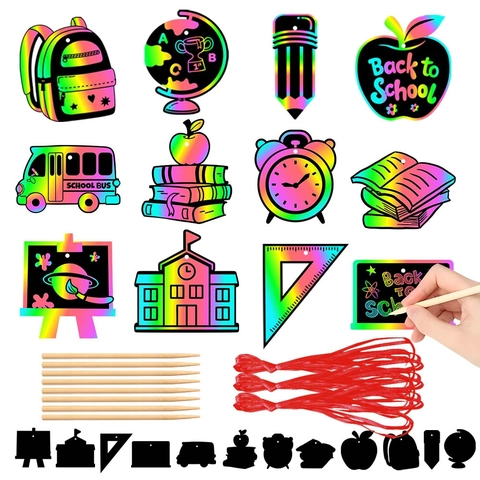 Ornamenti In Carta Da Grattare Arcobaleno Decorazioni Appese Per Il Ritorno A Scuola Con Pennino In Legno E Nastro