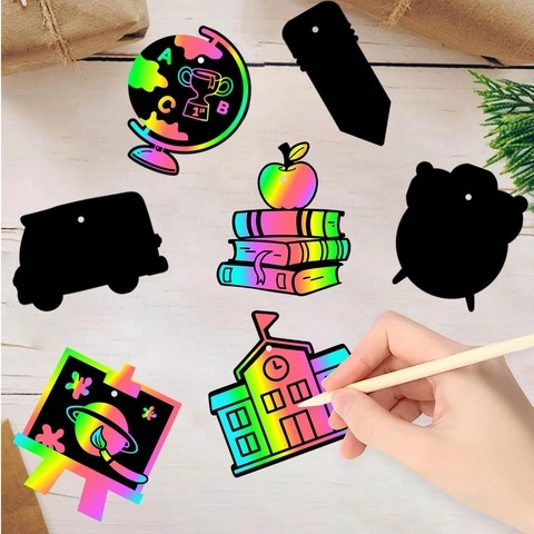 Ornamenti In Carta Da Grattare Arcobaleno Decorazioni Appese Per Il Ritorno A Scuola Con Pennino In Legno E Nastro