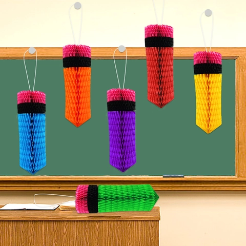 Bleistift Form Waben Hanging Ornamente Mehrfarbige Papier Dekorationen Für Den Schulanfang Party Klassenzimmer Layout