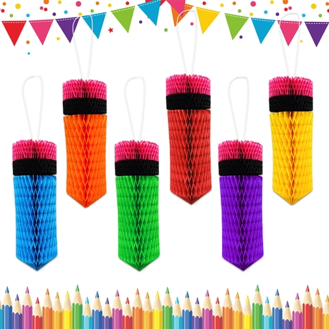 Bleistift Form Waben Hanging Ornamente Mehrfarbige Papier Dekorationen Für Den Schulanfang Party Klassenzimmer Layout