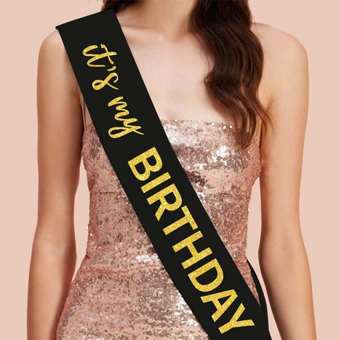 Fascia Compleanno Raso Nero Scritte Glitterate Oro Decorazioni Per Festa Di Compleanno Per Adulti Uomo Donna