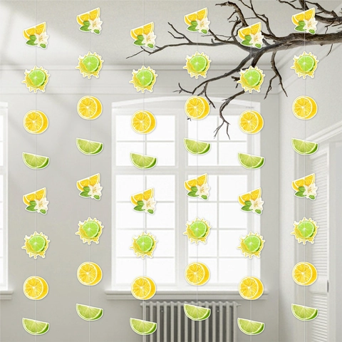 Summer Lemon Lime Hanging Garland Double Sided Cardboard Fruit Theme Hawaiian Party Birthday Background Decoration