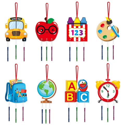Back To School Wind Chimes Hanging Ornaments Foam Board Metal Tubes DIY Cartoon For Classroom Kindergarten Party Decoration