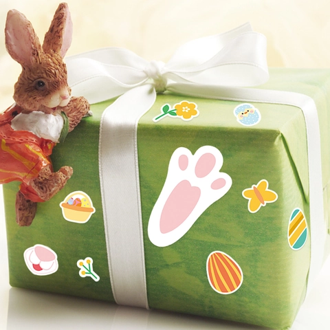 Adesivi Decorativi di Pasqua Impronte di Coniglio Uova Colorate Pulcino Adesivi Autoadesivi per Decorazione Regali Festa