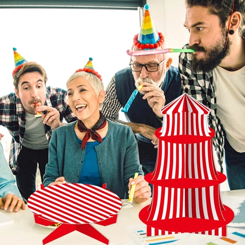 Cupcake Ständer Zirkus Thema Karneval Party Dessert Turm Display Rot Weiß Gestreift Karton Halter Geburtstag Feier