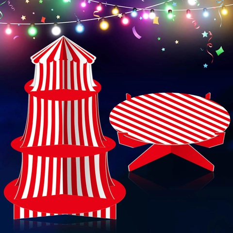 Cupcake Ständer Zirkus Thema Karneval Party Dessert Turm Display Rot Weiß Gestreift Karton Halter Geburtstag Feier