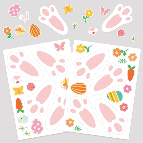 Adesivi Decorativi di Pasqua Impronte di Coniglio Uova Colorate Pulcino Adesivi Autoadesivi per Decorazione Regali Festa