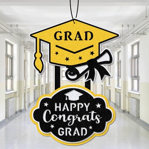 Graduation Party Door Hanging Decor Non-Woven Fabric Glitter Graduation Cap Happy Congrats Grad Sign Celebration Classroom