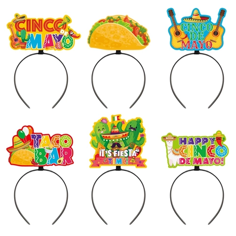Serre Têtes De Fête Mexicaine Cinco De Mayo Colorés Tacos Cactus Guitare Carton Tissu Non Tissé Fiesta Carnaval Accessoires Photo