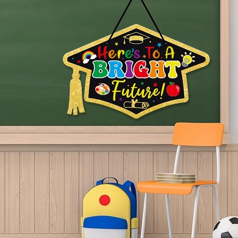 Decoración De Puerta Sombrero De Graduación Papel Brillante Para Escuela Primaria Jardín De Infancia Tema Futuro
