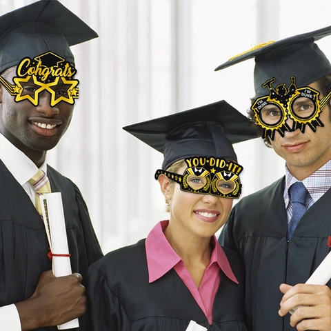 Occhiali Di Carta Per Festa Di Laurea Accessori Per Foto Design Cappello Da Dottore Nero Oro Decorazione Per Studenti