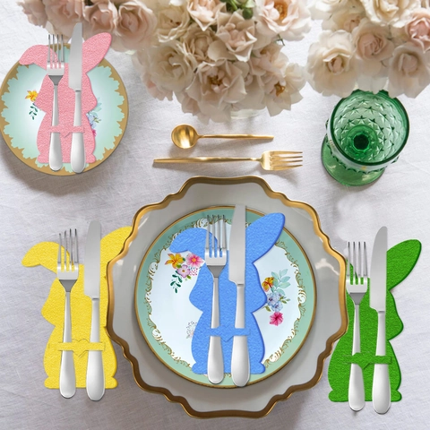 Porte-Couverts En Feutre Forme Lapin De Pâques Décoration De Table Colorée Fournitures De Fête