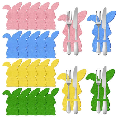 Porte-Couverts En Feutre Forme Lapin De Pâques Décoration De Table Colorée Fournitures De Fête