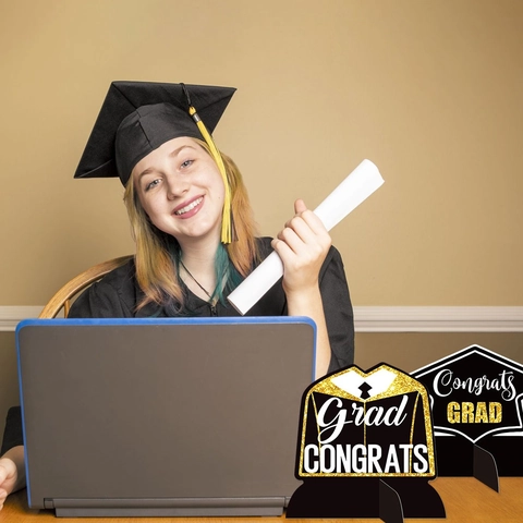 Graduation Party Desktop Decorations Black Gold Glitter Paper Honeycomb Centerpieces Congrats Grad Ornament
