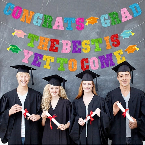 Abschlussfeier Deko Banner Bunter Glitzer Papier Wimpelkette Glückwunsch Abschluss Klassentreffen Foto Requisiten