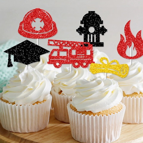 Decorazioni Per Torte Laurea Pompiere Carta Luccicante Camion Pompieri Casco Cappello Diploma Decorazioni Dessert Cerimonia Laurea