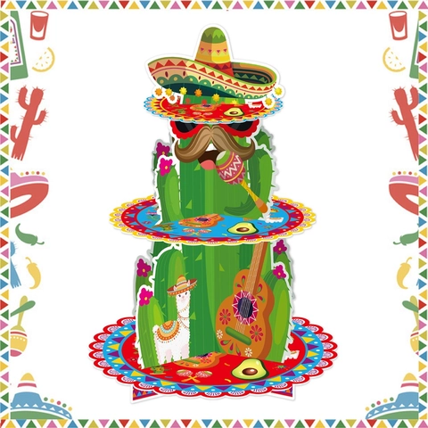 Présentoir À Cupcakes À Trois Niveaux Mexican Fiesta Cactus Sombrero Carton Tour À Desserts Décoration De Fête
