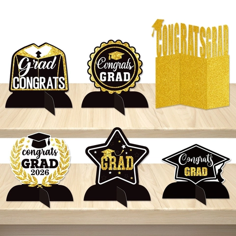Graduation Party Desktop Decorations Black Gold Glitter Paper Honeycomb Centerpieces Congrats Grad Ornament