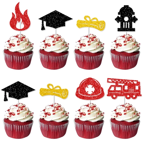 Decorazioni Per Torte Laurea Pompiere Carta Luccicante Camion Pompieri Casco Cappello Diploma Decorazioni Dessert Cerimonia Laurea