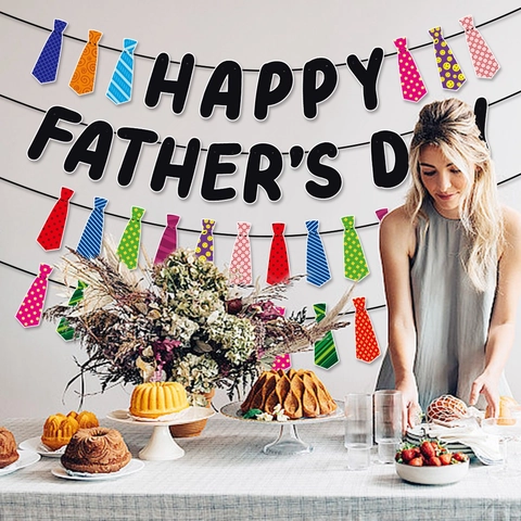 Father's Day Decoration Banner Garland Paper Tie Design Colorful Hanging Bunting For Party Atmosphere And Celebration