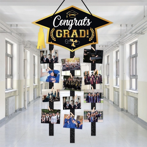 Gefeliciteerd Afgestudeerde Deurhanger Afstudeerfeest Foto DIY Decoratie Zwart Goud Afstudeerhoed Banner Display Met Clips
